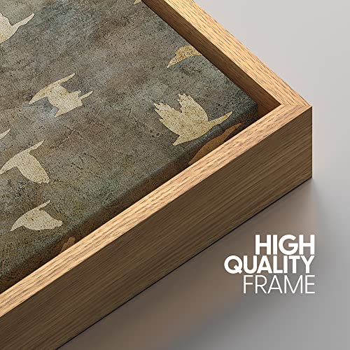 Framed Grunge Gold Bird Canvas Wall Art