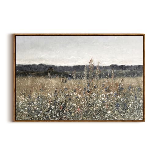 Framed Landscape Canvas Wall Art - Meadow Flowers