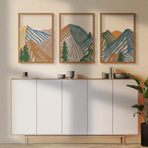 Abstract 3D Mountain Wall Art - Multicolor Design