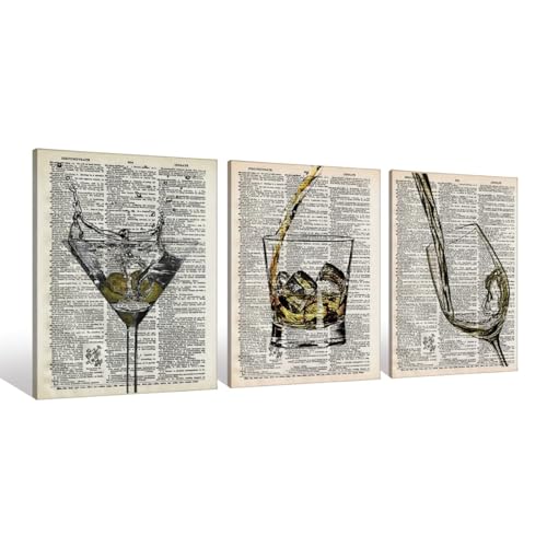 Retro Whiskey & Martini Canvas Wall Art Set