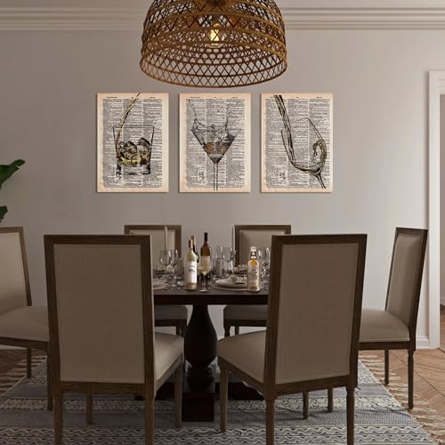 Retro Whiskey & Martini Canvas Wall Art Set
