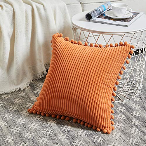 Orange Corduroy Decorative Throw Pillow Covers, 2-Pack