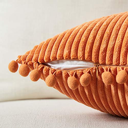 Orange Corduroy Decorative Throw Pillow Covers, 2-Pack