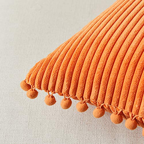 Orange Corduroy Decorative Throw Pillow Covers, 2-Pack