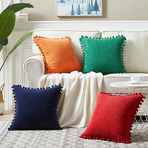 Orange Corduroy Decorative Throw Pillow Covers, 2-Pack