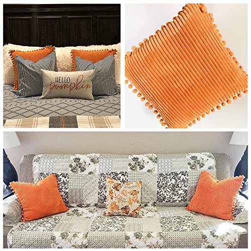 Orange Corduroy Decorative Throw Pillow Covers, 2-Pack