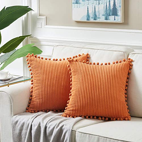 Orange Corduroy Decorative Throw Pillow Covers, 2-Pack