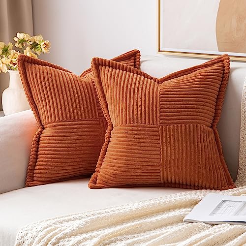 Rust Corduroy Striped Pillow Covers – Set of 2