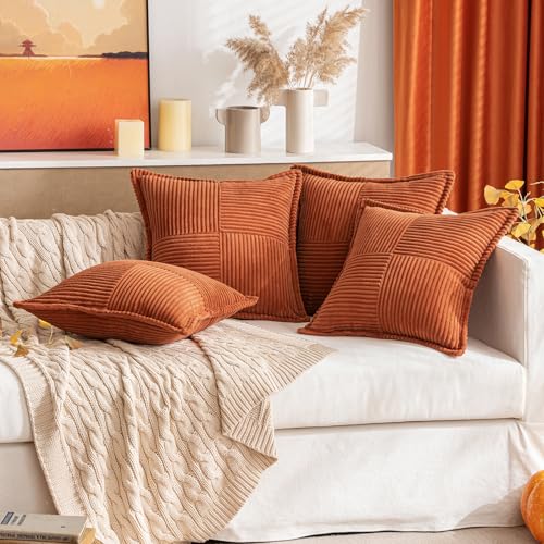 Rust Corduroy Striped Pillow Covers – Set of 2
