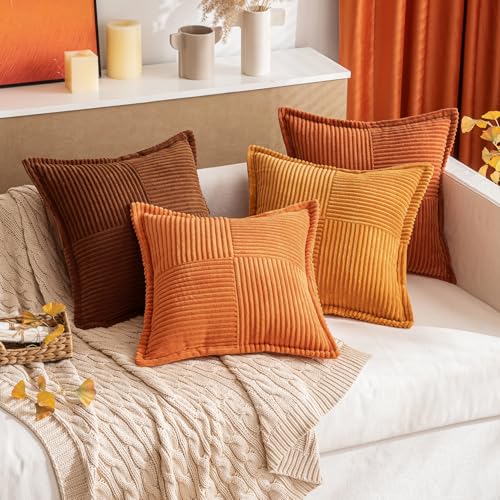 Rust Corduroy Striped Pillow Covers – Set of 2