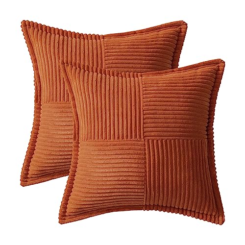 Rust Corduroy Striped Pillow Covers – Set of 2