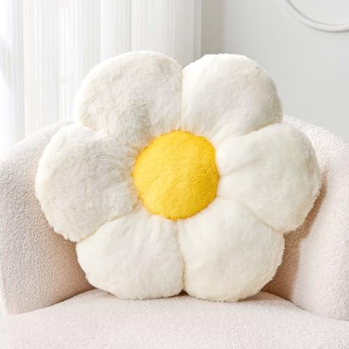 Fluffy White Flower-Shaped Decorative Throw Pillow