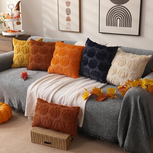 Autumn Pumpkin Plush Pillow Covers Set of 2