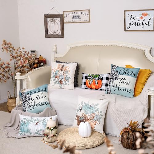 Pumpkin & Eucalyptus Fall Throw Pillow Covers Set