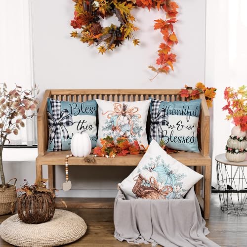 Pumpkin & Eucalyptus Fall Throw Pillow Covers Set