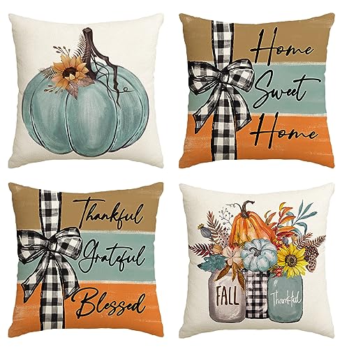 Fall Pumpkin Home Sweet Home Throw Pillows, 4-Pack