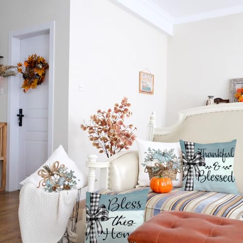 Pumpkin & Eucalyptus Fall Throw Pillow Covers Set