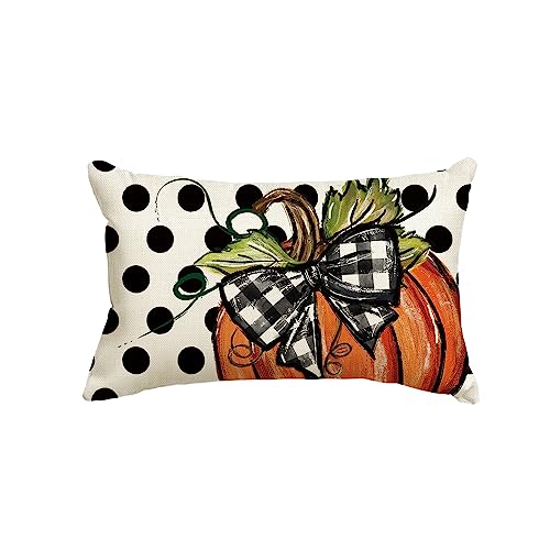 Fall Polka Dot Pumpkin Throw Pillow Cover 12x20
