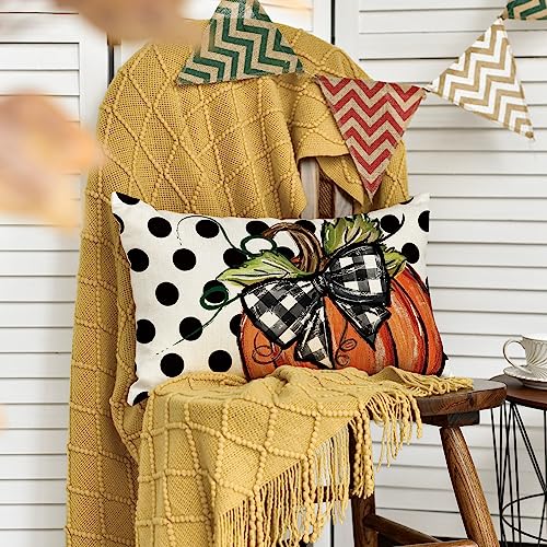 Fall Polka Dot Pumpkin Throw Pillow Cover 12x20