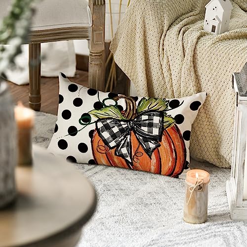 Fall Polka Dot Pumpkin Throw Pillow Cover 12x20