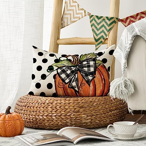 Fall Polka Dot Pumpkin Throw Pillow Cover 12x20