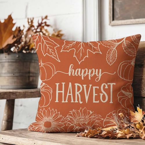 Pumpkin Fall Themed Pillow Covers, Set of 4