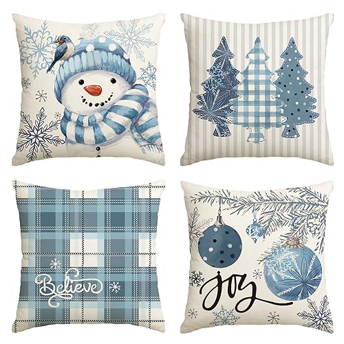Winter Snowman Christmas Throw Pillow Covers Set of 4