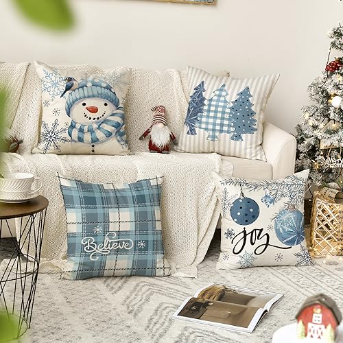 Winter Snowman Christmas Throw Pillow Covers Set of 4