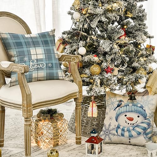 Winter Snowman Christmas Throw Pillow Covers Set of 4