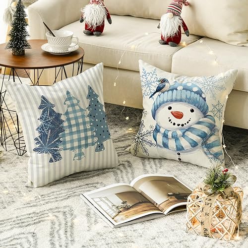 Winter Snowman Christmas Throw Pillow Covers Set of 4