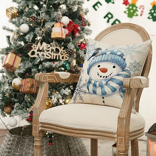 Winter Snowman Christmas Throw Pillow Covers Set of 4