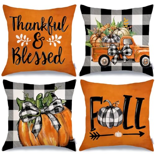 Fall Pumpkin Throw Pillow Covers Set of 4