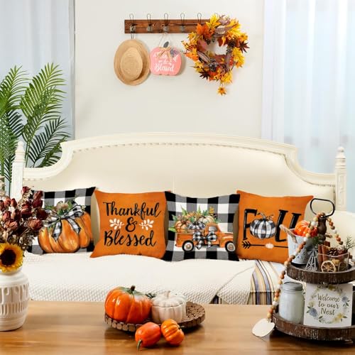 Fall Pumpkin Throw Pillow Covers Set of 4