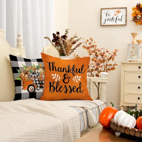 Fall Pumpkin Throw Pillow Covers Set of 4