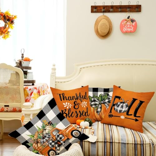 Fall Pumpkin Throw Pillow Covers Set of 4