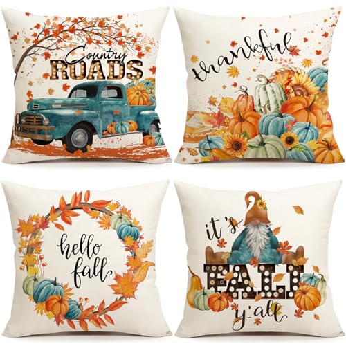 Fall Decorative Pillow Covers Set of 4 – Pumpkins