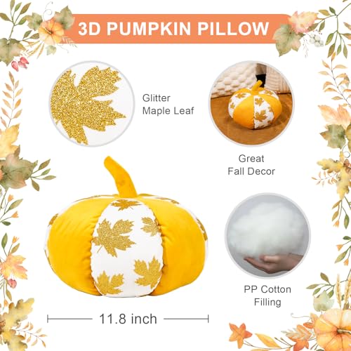 Pumpkin Shaped Throw Pillows with Glittery Maple Leaves