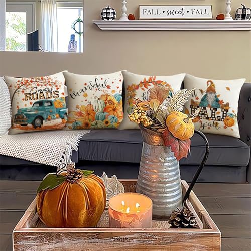 Fall Decorative Pillow Covers Set of 4 – Pumpkins