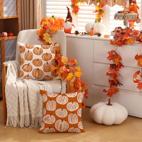 Set of 2 Autumn Pumpkin Pillow Covers 18x18