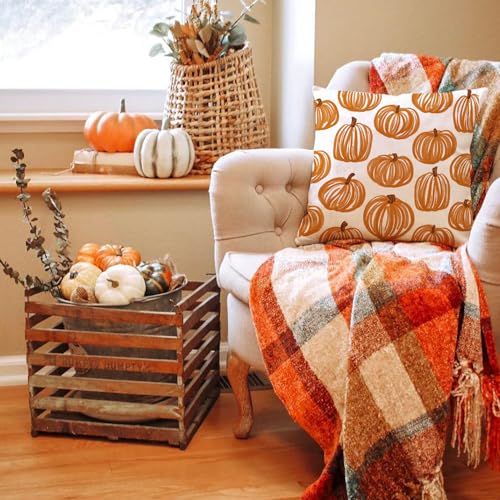 Set of 2 Autumn Pumpkin Pillow Covers 18x18