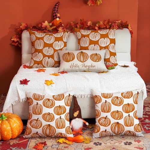 Set of 2 Autumn Pumpkin Pillow Covers 18x18