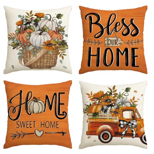 Autumn Pumpkin Decor Throw Pillow Covers - Set of 4