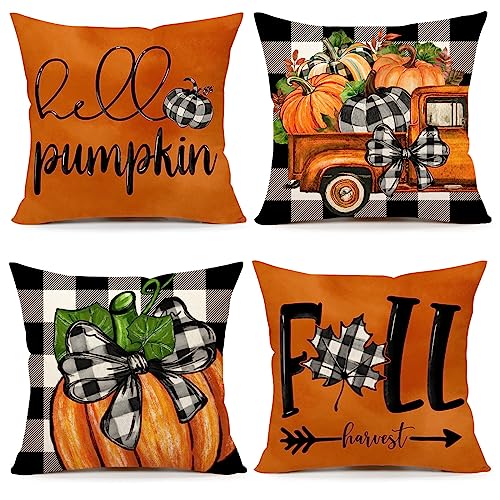 Autumn Buffalo Check Pillow Covers Set of 4