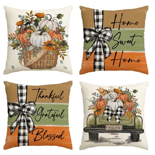 Autumn Pumpkin Truck Sunflower Throw Pillow Covers