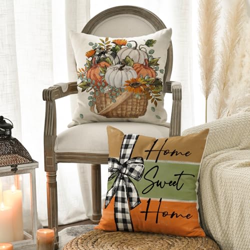 Autumn Pumpkin Truck Sunflower Throw Pillow Covers