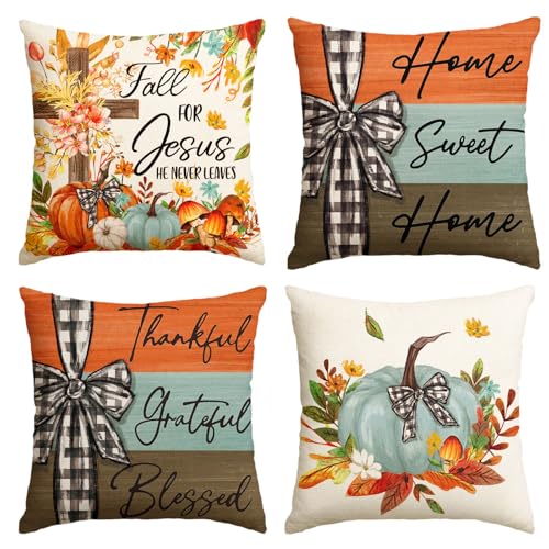 Fall Pillow Covers 18x18 Set of 4 - Farmhouse Decor