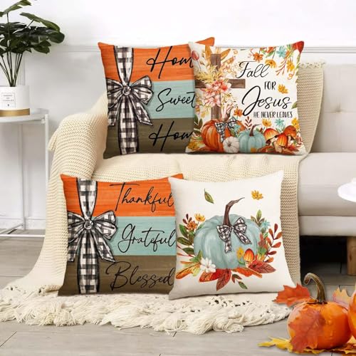 Fall Pillow Covers 18x18 Set of 4 - Farmhouse Decor