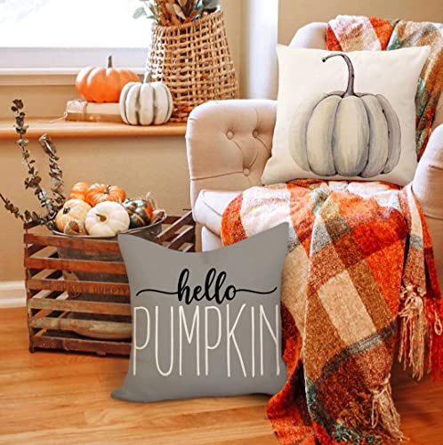 Gray Pumpkin Harvest Decorative Pillow Covers - Set of 4