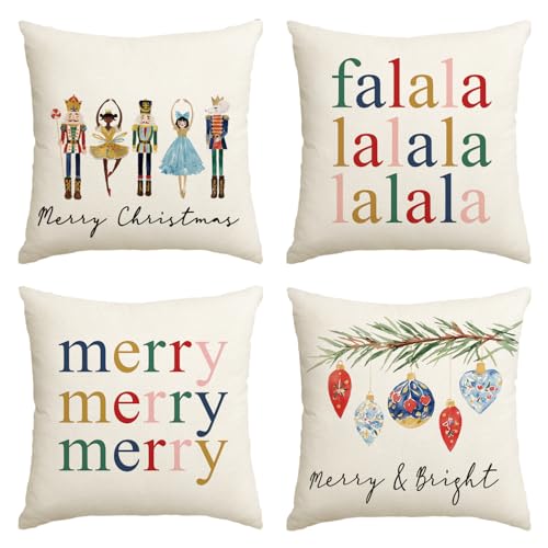 Nutcracker Christmas Throw Pillow Covers - Set of 4