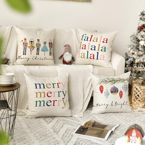 Nutcracker Christmas Throw Pillow Covers - Set of 4